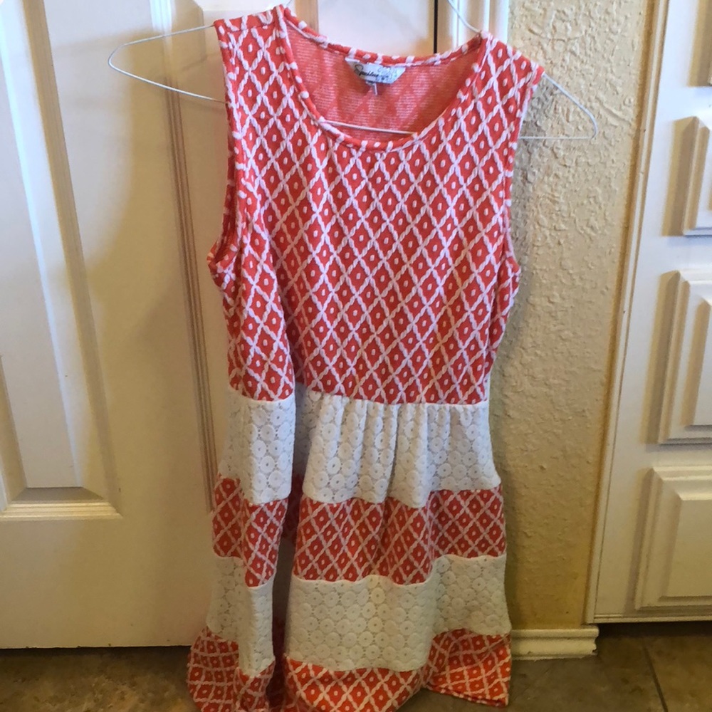 Pink and white patterned dress